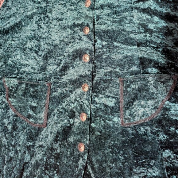 Vintage Emerald Green Crushed Velvet Skater Babydoll Fit Flare Dress Whimsigoth - Picture 9 of 13